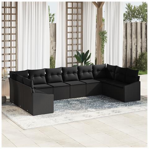 Set da Pranzo da Giardino 10 Pezzi con Cuscini Rattan Nero - Foto 2