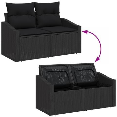 Set da Pranzo da Giardino 10 Pezzi con Cuscini Rattan Nero - Foto 9
