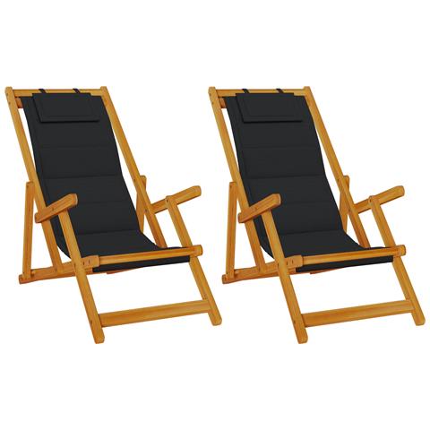 Sdraio pieghevoli  2 pezzi - Nero, Legno di acacia e Textilene - Foto 1