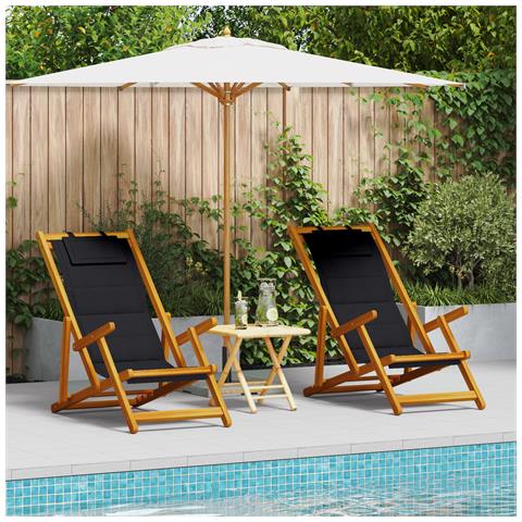 Sdraio pieghevoli  2 pezzi - Nero, Legno di acacia e Textilene - Foto 2