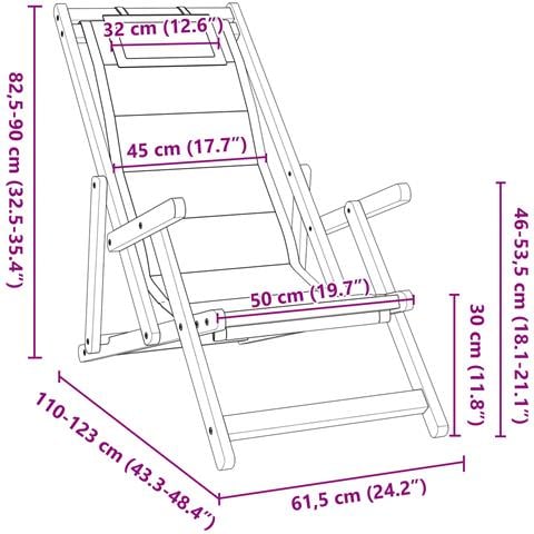 Sdraio pieghevoli  2 pezzi - Nero, Legno di acacia e Textilene - Foto 9