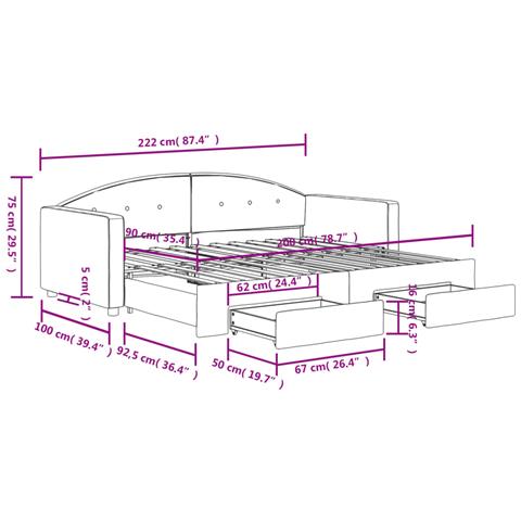 Divano Letto Estraibile Cassetti Grigio Scuro 90x200cm Velluto - Foto 9