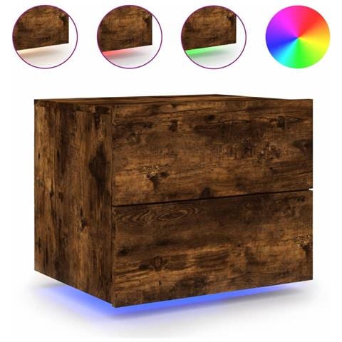 Comodino a Parete con luci LED Rovere Fumo - Foto 1