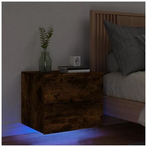 Comodino a Parete con luci LED Rovere Fumo - Foto 2