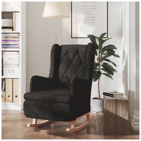 Poltrona Gambe A Dondolo In Legno Di Hevea Nera In Tessuto - Foto 8