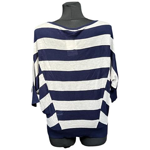 Maglietta A Maniche Lunghe Da Donna Comoda Blu Navy A Righe Bianche Taglia 34 - Foto 2