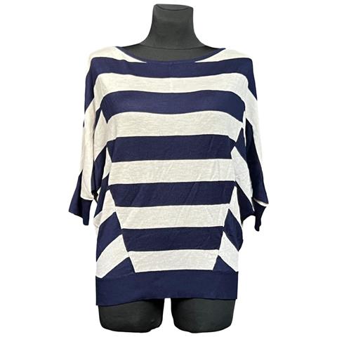 Maglietta A Maniche Lunghe Da Donna Comoda Blu Navy A Righe Bianche Taglia 34 - Foto 1