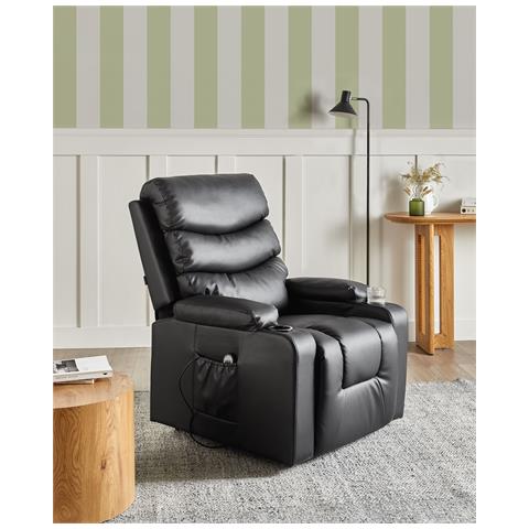 Sedia Reclinabile Elettrica Eter Poggiapiedi A Scomparsa Pelle Sintetica Nero - Foto 1