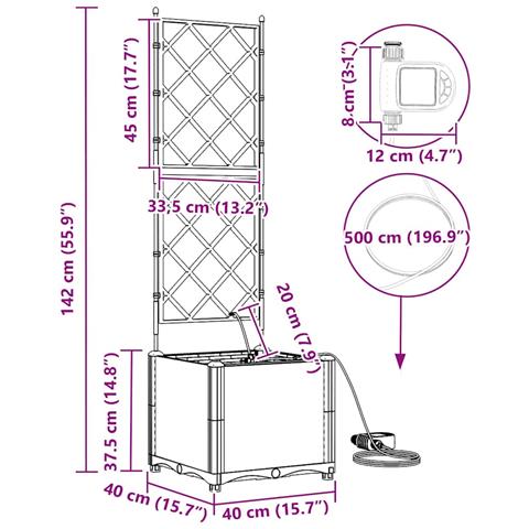 Vasi da giardino Grigio chiaro 40 x 40 x 142 cm Acciaio - Foto 8