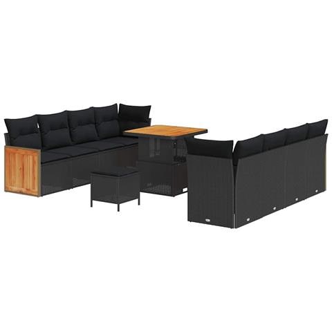 Set Divano da Giardino con cuscino 11 pcs Nero 80 x 80 x 71 cm - Foto 1