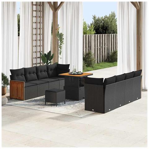 Set Divano da Giardino con cuscino 11 pcs Nero 80 x 80 x 71 cm - Foto 2