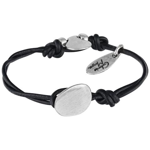 Bracciale ""basic"" In Pelle Nera Con Placcatura In Argento - Foto 2