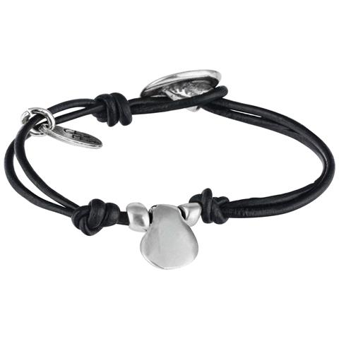 Bracciale ""basic"" In Pelle Nera Con Placcatura In Argento - Foto 1