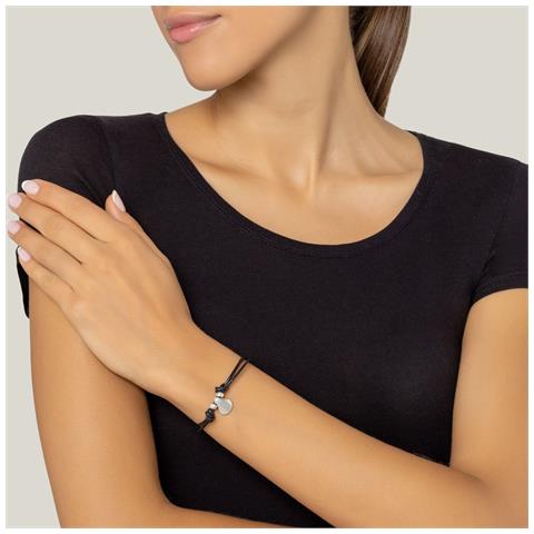 Bracciale ""basic"" In Pelle Nera Con Placcatura In Argento - Foto 3