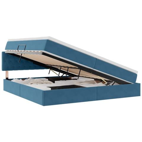 Letto con contenitore e LED Blu Scuro 200 x 200 cm Velluto - Foto 1