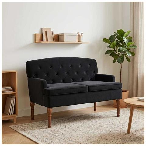 Loveseat con bottoni imbottiti Nero 111 x 65 x 79 cm Velluto - Foto 2