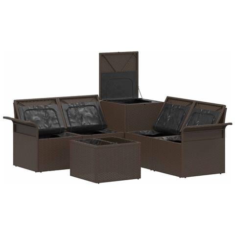 Set di divani 6 pz 4-Numero di posti Marrone e Rosso - Foto 2