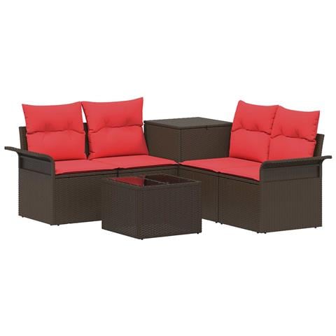 Set di divani 6 pz 4-Numero di posti Marrone e Rosso - Foto 1