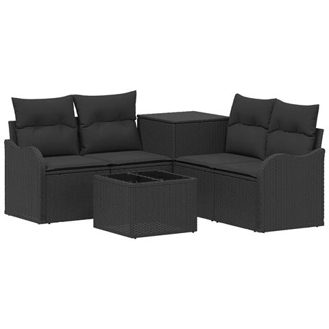 Set di divani 6 pz Nero Rattan sintetico e Acciaio - Foto 1