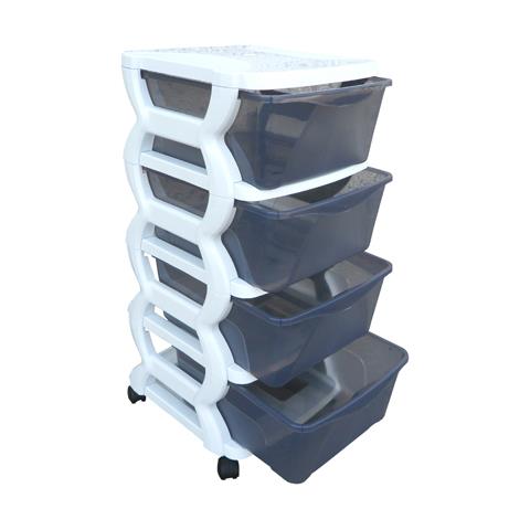 Cassettiera Impilabile Insieme A 4 Cassetti Colore Bianco & Argento - Foto 1
