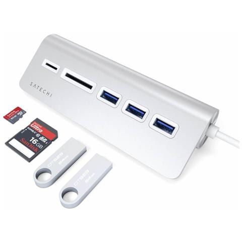 Hub USB e lettore di schede Type-C in alluminio Argento - Foto 3