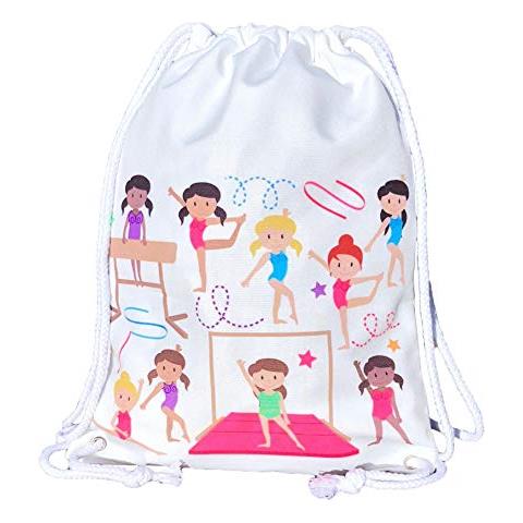 Sacca Per Bambine, Borsa Per Danza, Cotone - Sfondo Bianco, Motivo Con Ginnaste - Educazione Fisica, Asilo, Scuola Materna, Gita - Borsa Da Ginnastica Per Bambine - 40x32cm - Foto 1