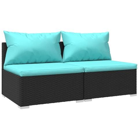 Set Divani Da Giardino 2 Pz Con Cuscini In Polyrattan Nero - Foto 1