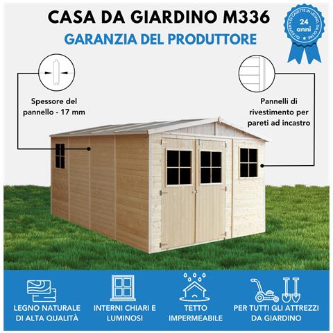 Casa Da Giardino In Legno Naturale H226x316x424 Cm / 12 M²- Magazzino Esterno Con Finestre - Capanno Da Giardino - Timbela M336 - Foto 7
