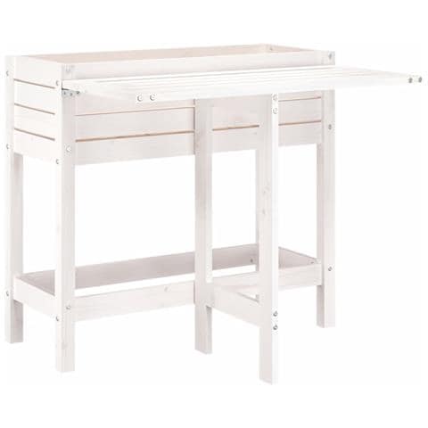 Fioriera Giardino Piano Pieghevole Bianco Legno Massello Pino - Foto 2