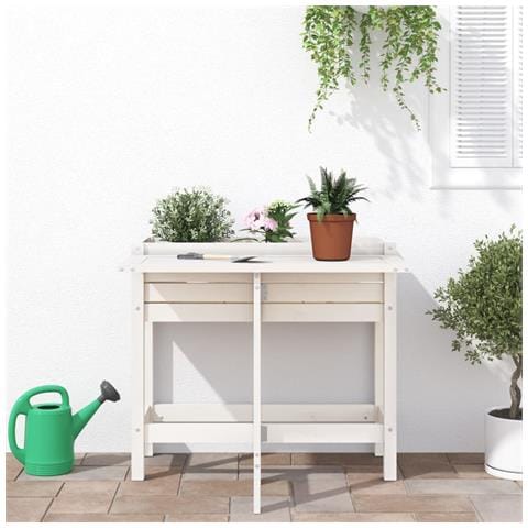 Fioriera Giardino Piano Pieghevole Bianco Legno Massello Pino - Foto 3