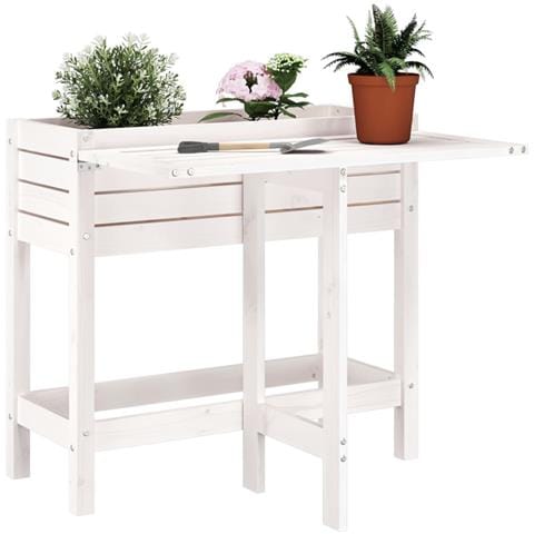 Fioriera Giardino Piano Pieghevole Bianco Legno Massello Pino - Foto 1