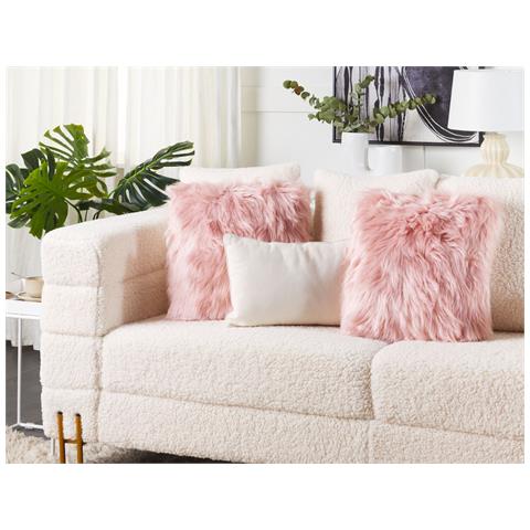 Set Di 2 Cuscini Lubha Bouclé 42 X 42 Cm Tinta Unita Rosa - Foto 1