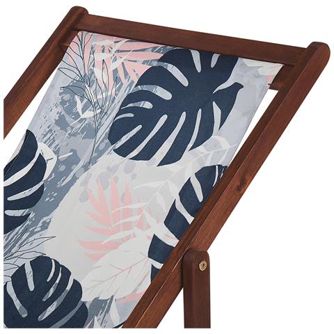 Set Di 2 Sedie A Sdraio Legno Acacia Scuro Motivo Foglie Tropicali Blu Anzio - Foto 2