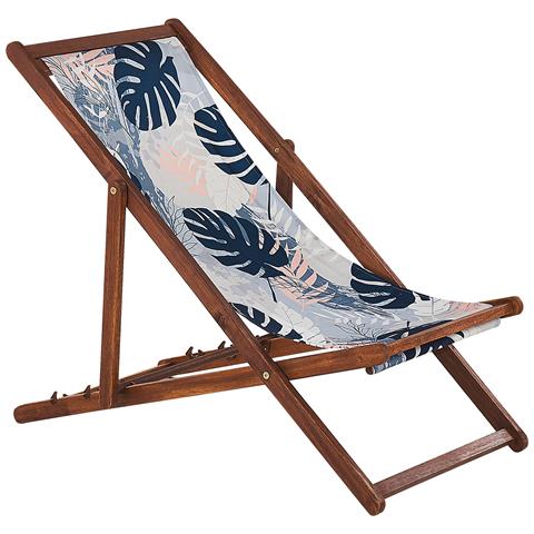 Set Di 2 Sedie A Sdraio Legno Acacia Scuro Motivo Foglie Tropicali Blu Anzio - Foto 7
