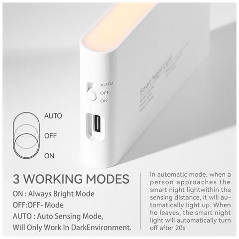 T1 Wall Fix Double Projection Led 1w Battery Lamp 2700k With Mooving / Dusk Sensor Usb-c White - Foto 8