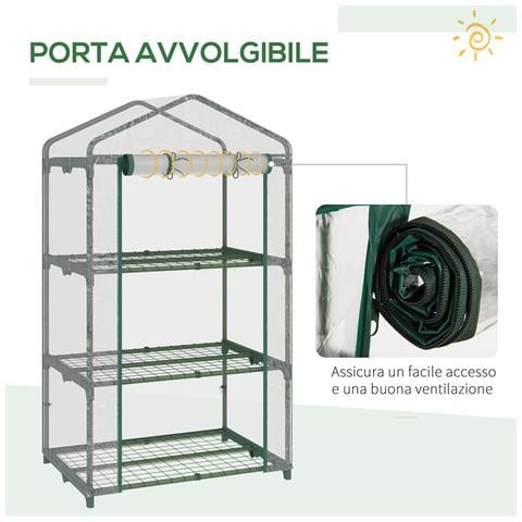 Mini Serra Con Copertura In Plastica, Telaio In Acciaio Con 3 Ripiani, 69x49x125cm, Trasparente - Foto 2