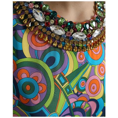 Abito Midi Cristalli Seta Stampa Geometrica Multicolor - It40-s - Foto 5