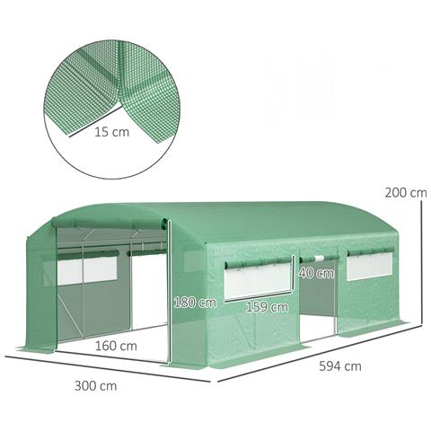 Serra a Tunnel con 3 Porte Avvolgibili e 6 Finestrelle, in Acciaio Zincato e PE, 6x3x2 m, Verde - Foto 2