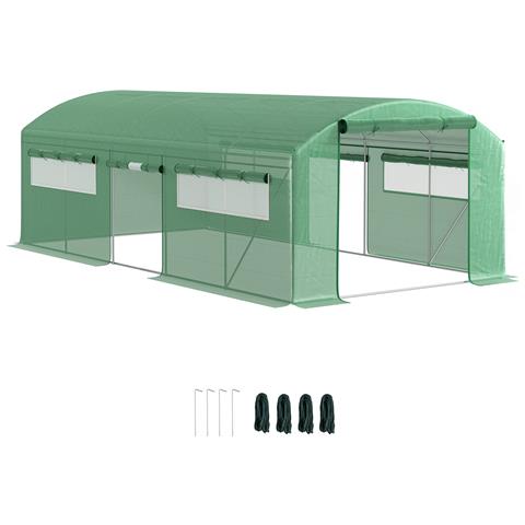 Serra a Tunnel con 3 Porte Avvolgibili e 6 Finestrelle, in Acciaio Zincato e PE, 6x3x2 m, Verde - Foto 1