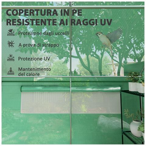 Serra a Tunnel con 3 Porte Avvolgibili e 6 Finestrelle, in Acciaio Zincato e PE, 6x3x2 m, Verde - Foto 6