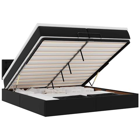 Struttura Letto Pouf Con Materassi Nero 200x200 Cm Similpelle - Foto 2