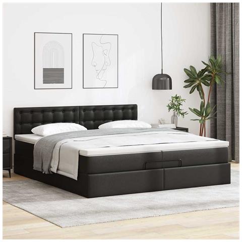 Struttura Letto Pouf Con Materassi Nero 200x200 Cm Similpelle - Foto 3