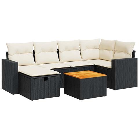 Set Divani Da Giardino Con Cuscini 7pz Nero Polyrattan - Foto 2