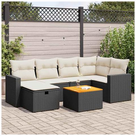Set Divani Da Giardino Con Cuscini 7pz Nero Polyrattan - Foto 1