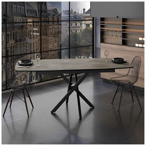 Tavolo Allungabile Filis Piano Effetto Marmo Ardesia Opaco E Gambe In Metallo Nero - Foto 1