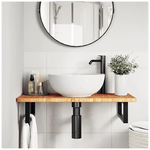 Ripiano A Parete Per Lavabo In Acciaio E Massello Di Rovere - Foto 2