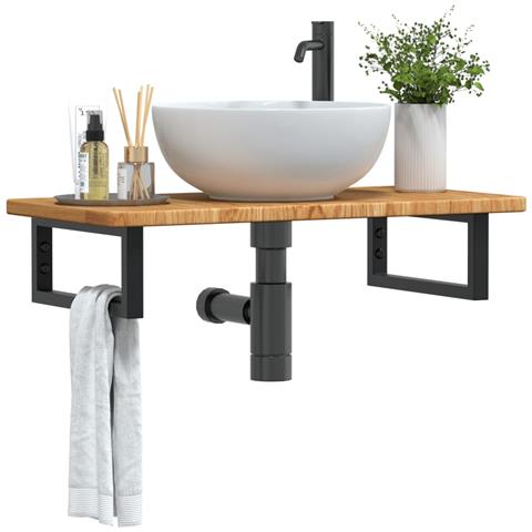 Ripiano A Parete Per Lavabo In Acciaio E Massello Di Rovere - Foto 8