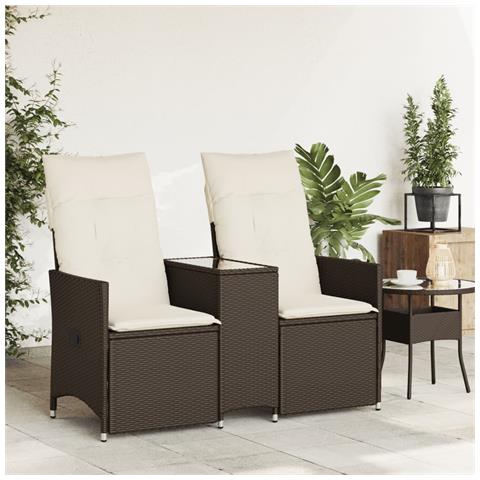 Lusso Casadino -  Divano Giardino Reclinabile 2 Posti Tavolino Marrone Polyrattan - Foto 2
