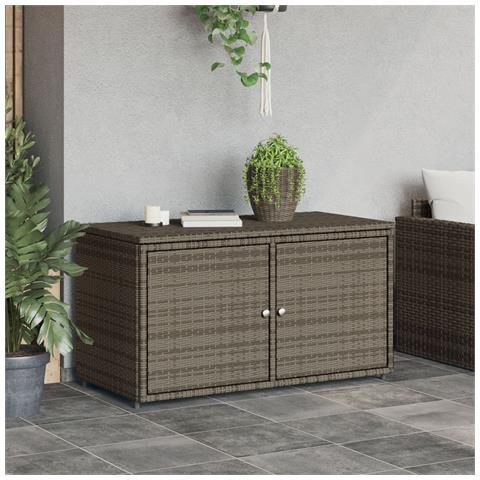 Armadietto Portaoggetti Giardino Grigio 110x55x60,5 Polyrattan - Foto 2