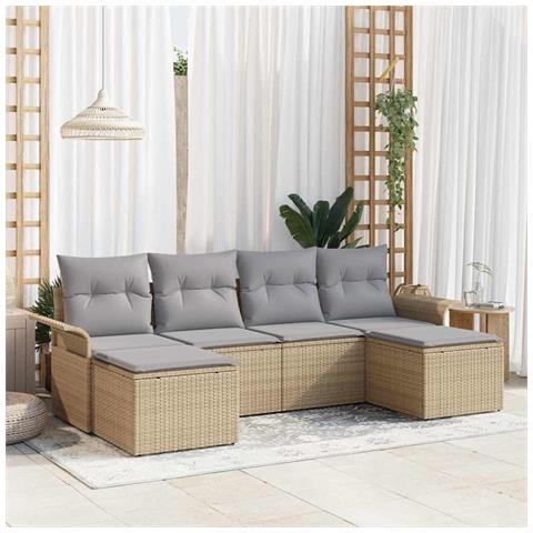 Set di divani da giardino 6 pezzi con cuscini Beige Polirattan - Foto 2